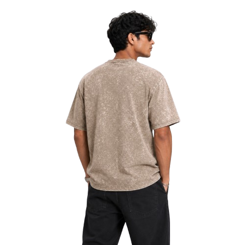 Beige acid wash oversized streetwear t-shirt back view